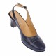 Pantofi dama, decupati, eleganti, din piele naturala box, cu toc, bleumarin - S301BLBOX