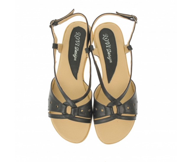 Sandale dama,  din piele naturala, platforme de 2cm, culoare negru box- S36NBOX
