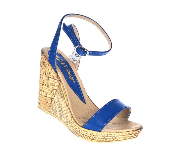 Sandale dama din piele naturala, Platforme 12cm, Albastru S415BL