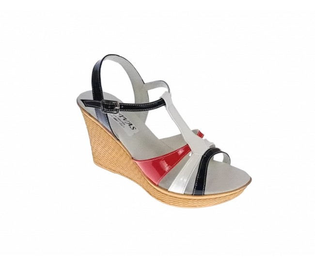 Sandale dama, din piele naturala, Platforme 7cm, Rosu, Alb, Negru, LAC, S47RAN1