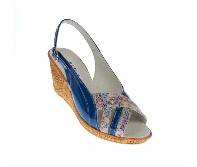 Sandale dama de vara cu platforme de 7 cm, din piele naturala lacuita, bleumarin, S50LACBLM