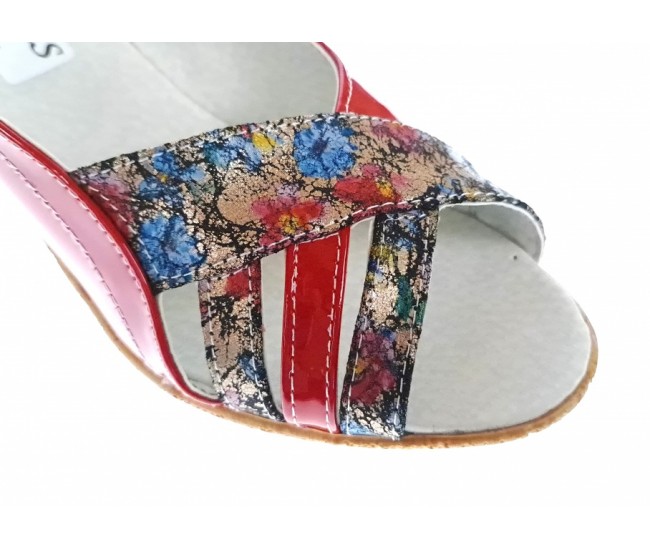 Sandale dama de vara cu platforme de 7 cm, din piele naturala lacuita, rosie, S50LACROSU