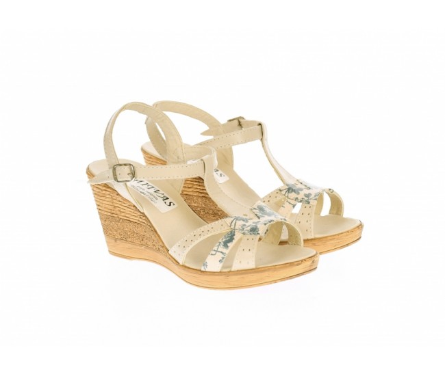 Sandale dama din piele naturala, in combinatie de culori, bej si albastru, S58XBEJ
