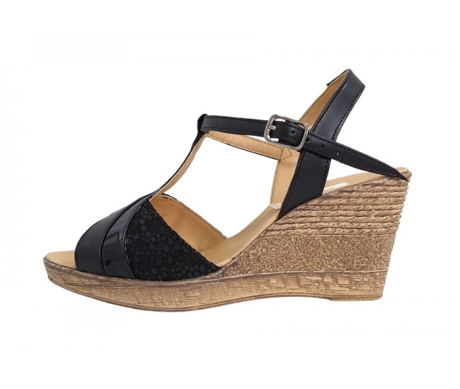 Sandale dama din piele naturala cu platforme de 7 cm - Model negru S61NCOL