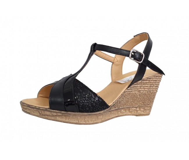Sandale dama din piele naturala cu platforme de 7 cm - Model negru S61NCOL