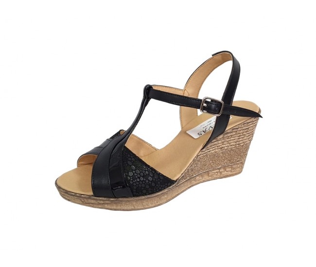 Sandale dama din piele naturala cu platforme de 7 cm - Model negru S61NCOL