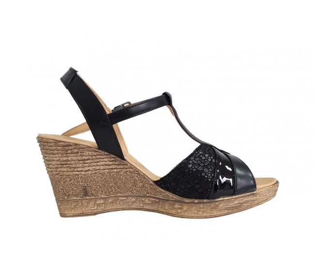 Sandale dama din piele naturala cu platforme de 7 cm - Model negru S61NCOL