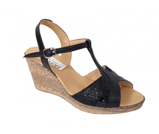 Sandale dama din piele naturala cu platforme de 7 cm - Model negru S61NCOL