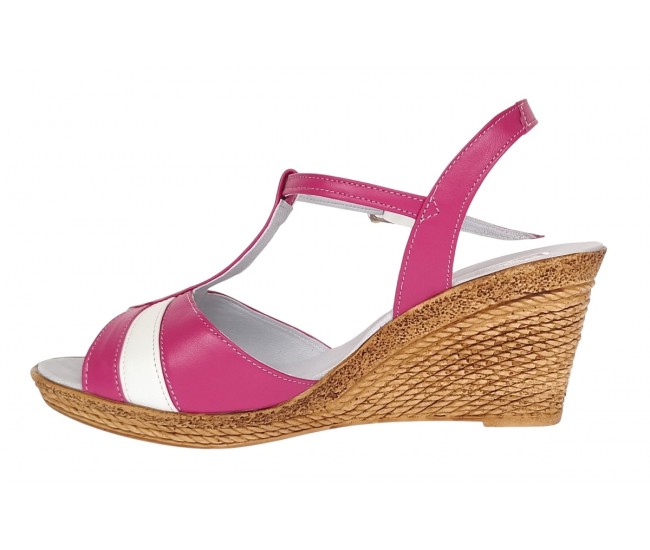 Sandale dama din piele naturala Roz cu Alb - Model cu toc de 7cm S61ROZ