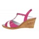 Sandale dama din piele naturala Roz cu Alb - Model cu toc de 7cm S61ROZ