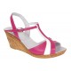 Sandale dama din piele naturala Roz cu Alb - Model cu toc de 7cm S61ROZ