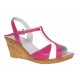 Sandale dama din piele naturala Roz cu Alb - Model cu toc de 7cm S61ROZ