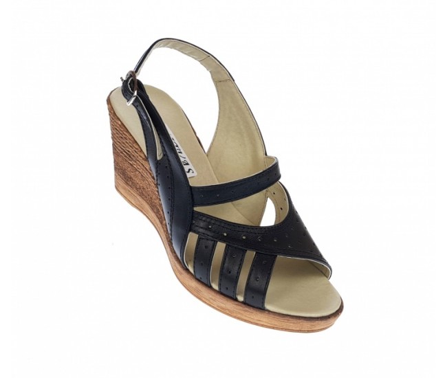 Sandale dama de vara cu platforme de 7 cm, din piele naturala, neagra, S64NBOX