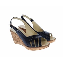 Sandale dama de vara cu platforme de 7 cm, din piele naturala, neagra, S66NBOX