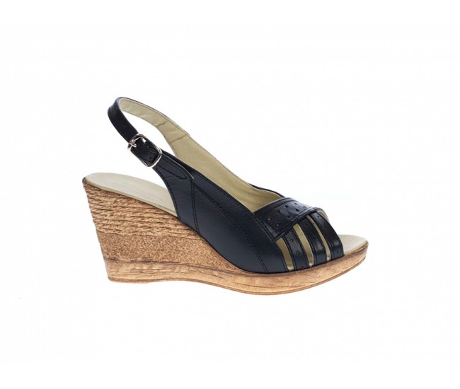 Sandale dama de vara cu platforme de 7 cm, din piele naturala, neagra, S66NBOX