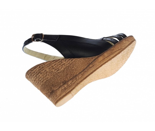 Sandale dama de vara cu platforme de 7 cm, din piele naturala, neagra, S66NBOX