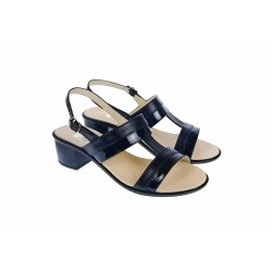 Sandale dama din piele naturala, negru, lac, toc de 5cm,  S7NLBOX