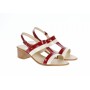 Sandale dama din piele naturala, lac, combinatie de culori, Rosu, Bej, toc de 5cm - S7RB
