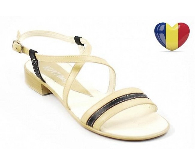 Sandale dama casual din piele naturala Bej cu Negru S8NBEJ
