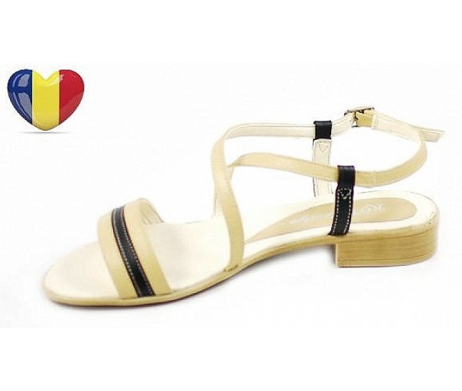 Sandale dama casual din piele naturala Bej cu Negru S8NBEJ