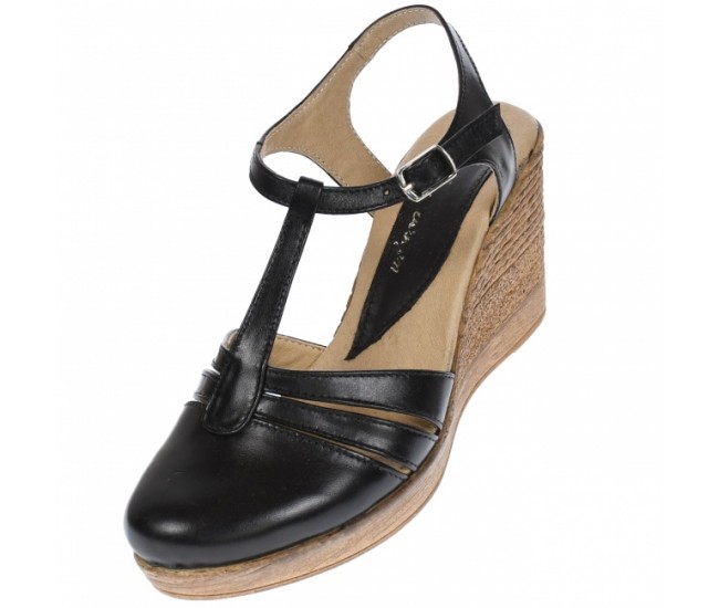 Sandale dama, din piele naturala, cu platforma, negru -  S9NEGRU