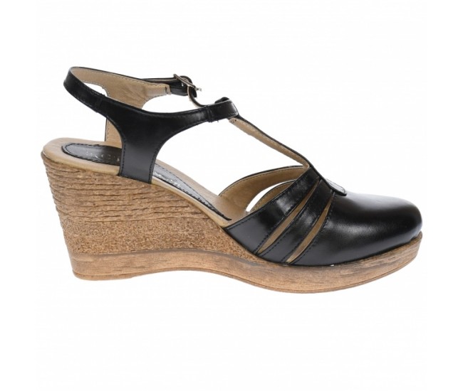 Sandale dama, din piele naturala, cu platforma, negru -  S9NEGRU