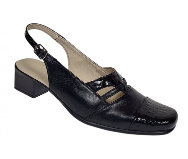 Sandale dama negre din piele naturala cu toc de 4cm SB3N