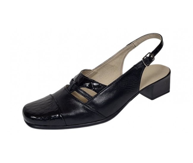 Sandale dama negre din piele naturala cu toc de 4cm SB3N