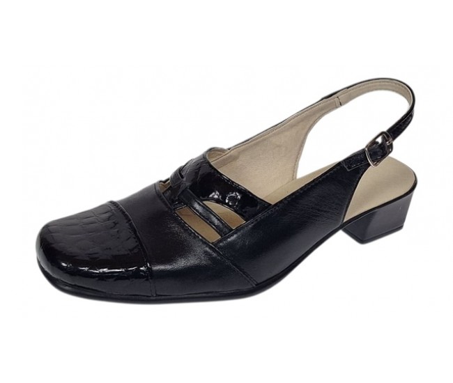 Sandale dama negre din piele naturala cu toc de 4cm SB3N