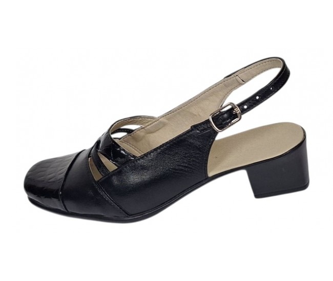 Sandale dama negre din piele naturala cu toc de 4cm SB3N
