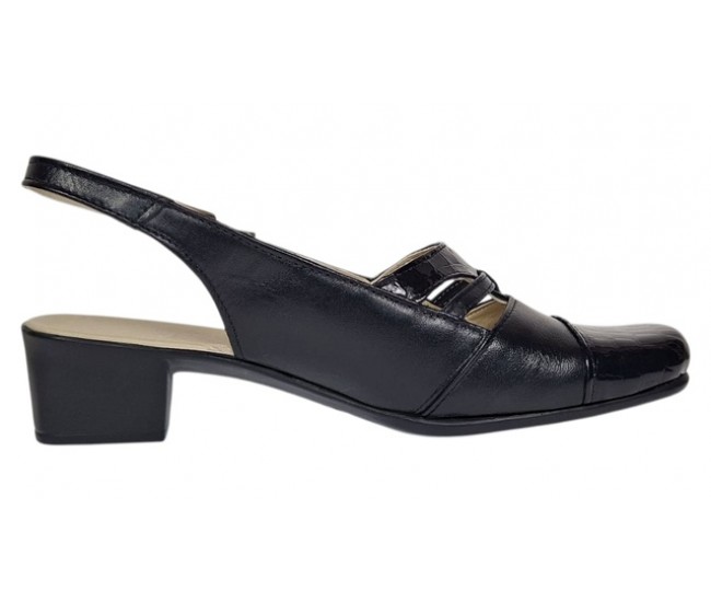 Sandale dama negre din piele naturala cu toc de 4cm SB3N