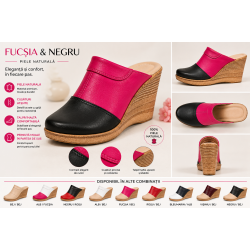 Saboti dama din piele naturala Negru - Fucsia cu talpa tip pana  SB50NF