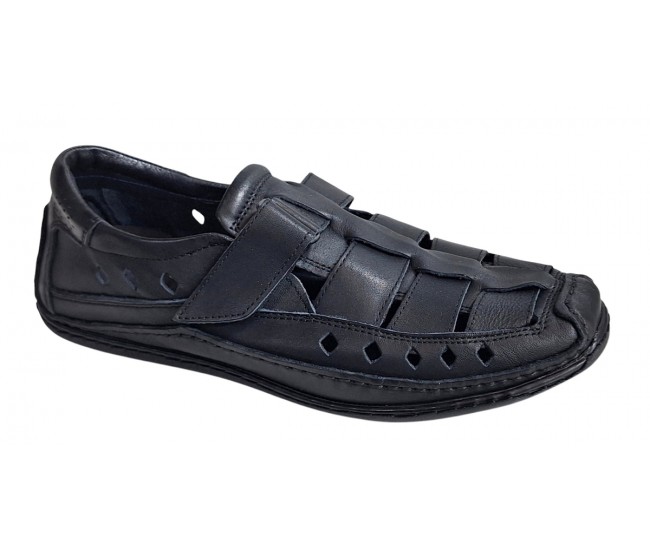 Sandale barbati casual din piele naturala - Model Negru SCV1N