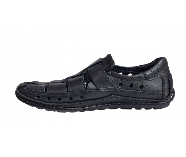 Sandale barbati casual din piele naturala - Model Negru SCV1N