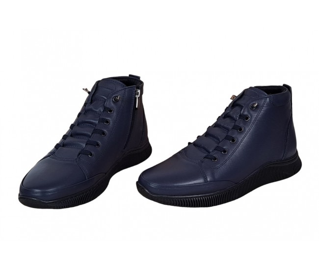 Ghete barbati din piele naturala cu fermoar, bleumarin model imblanit casual sport