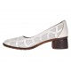 Pantofi dama albi din piele naturala cu perforatii elegante si toc comod maro SCV357A