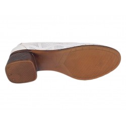 Pantofi dama albi din piele naturala cu perforatii elegante si toc comod maro SCV357A