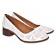 Pantofi dama albi din piele naturala cu perforatii elegante si toc comod maro SCV357A