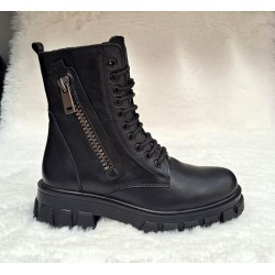 Bocanci dama, casual, din piele naturala, negru - SCV947N