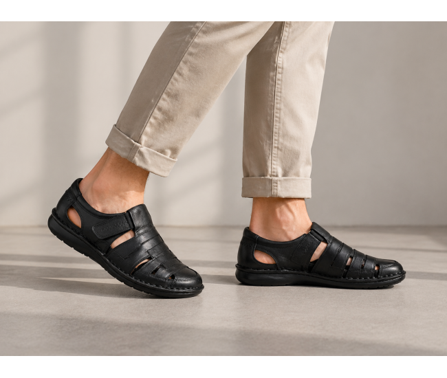 Sandale barbati casual din piele naturala Negru Box A280N
