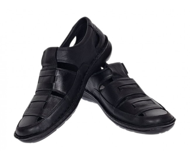 Sandale barbati casual din piele naturala Negru Box A280N