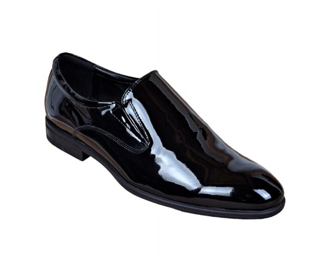 Pantofi barbati, eleganti, din piele naturala, fara siret, Negru LAC SIR073NEL