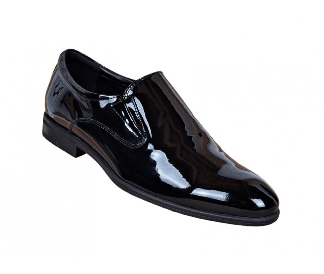 Pantofi barbati, eleganti, din piele naturala, fara siret, Negru LAC SIR073NEL
