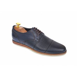Pantofi barbati eleganti din piele naturala cu perforatii, bleumarin - SIR213GBL