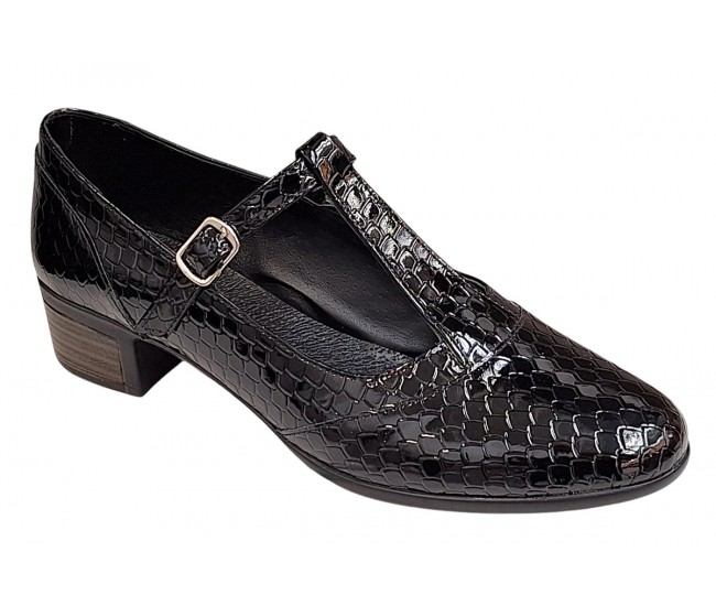 Pantofi dama cu bareta pentru dans - Model Negru din piele naturala Croco STD23CRN