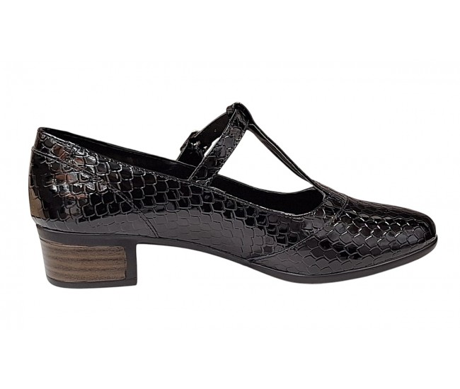 Pantofi dama cu bareta pentru dans - Model Negru din piele naturala Croco STD23CRN