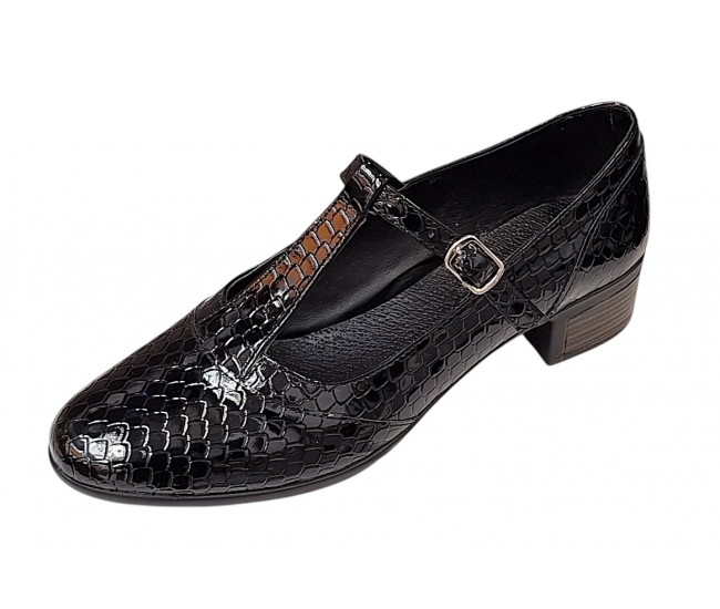 Pantofi dama cu bareta pentru dans - Model Negru din piele naturala Croco STD23CRN