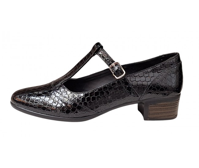 Pantofi dama cu bareta pentru dans - Model Negru din piele naturala Croco STD23CRN