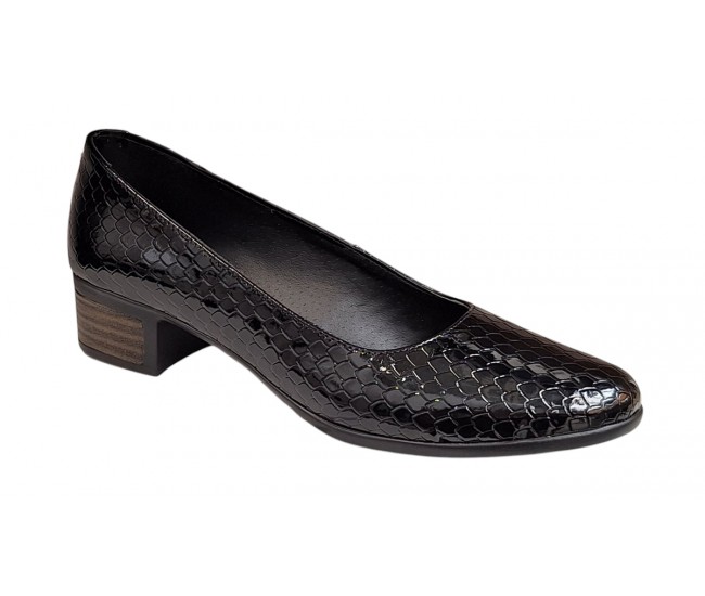 Pantofi dama casual din piele naturala Negru Croco Lac - STD24CRN