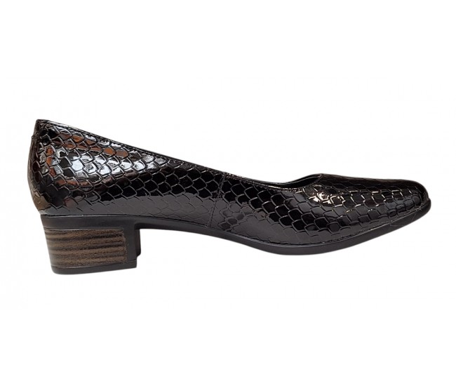 Pantofi dama casual din piele naturala Negru Croco Lac - STD24CRN